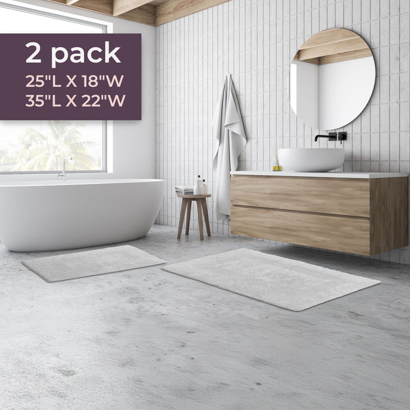 Lavish Home Bathroom Rugs - 2-Piece Cotton Bathroom Mat Set - Machine Washable Bath Mats for Restroom, Kitchen, or Laundry Room by Lavish Home (White) - Image 5